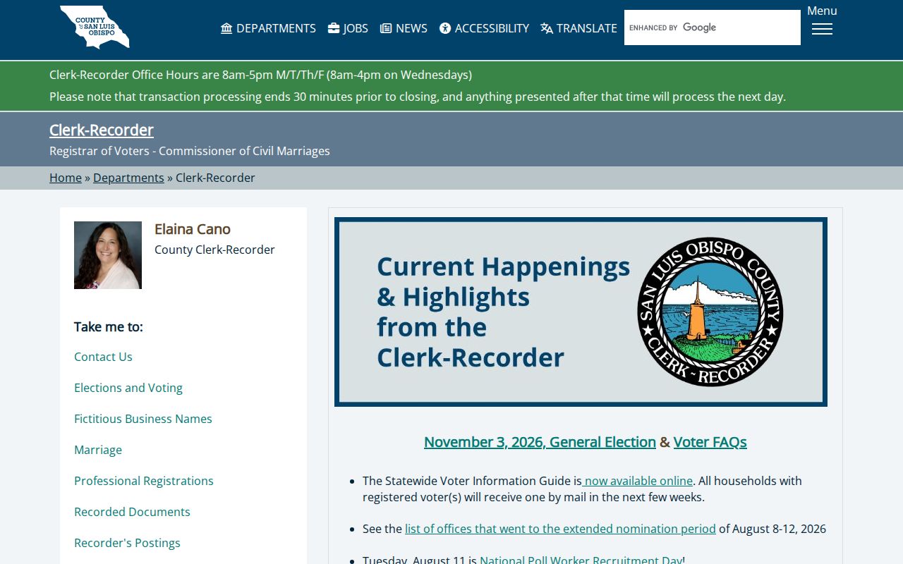 San Luis Obispo residents directory Clerk-Recorder service hub