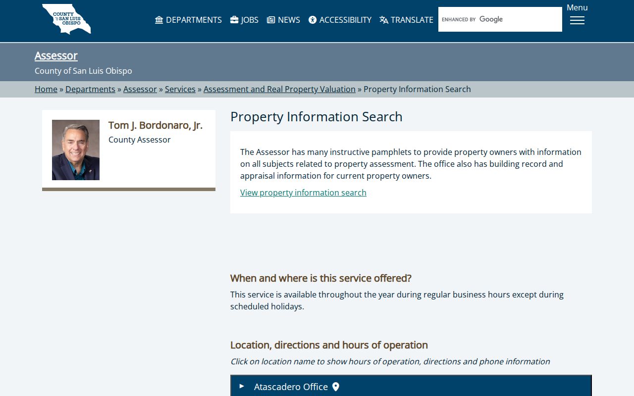 San Luis Obispo residents directory Assessor property search