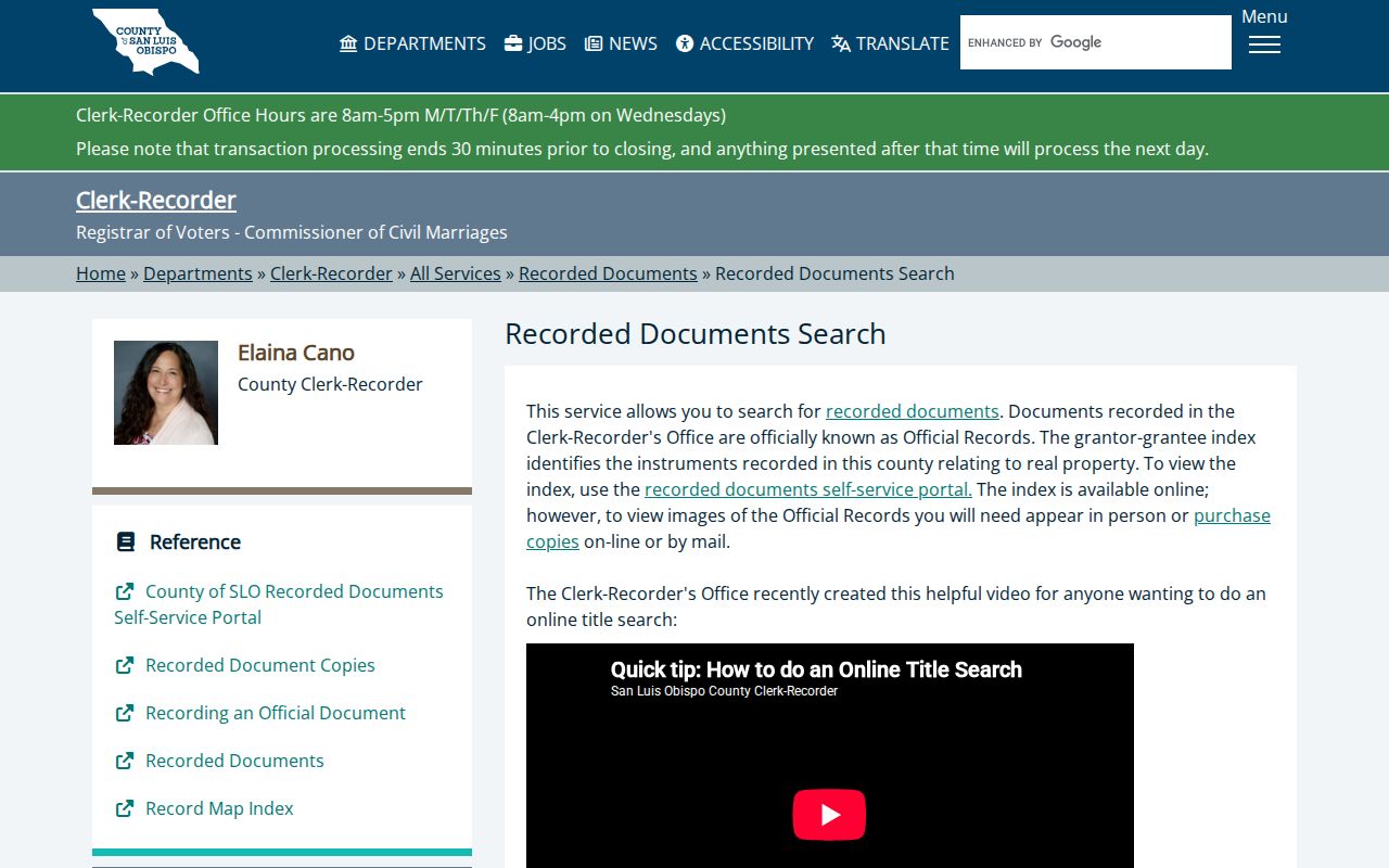 San Luis Obispo residents directory recorded documents search