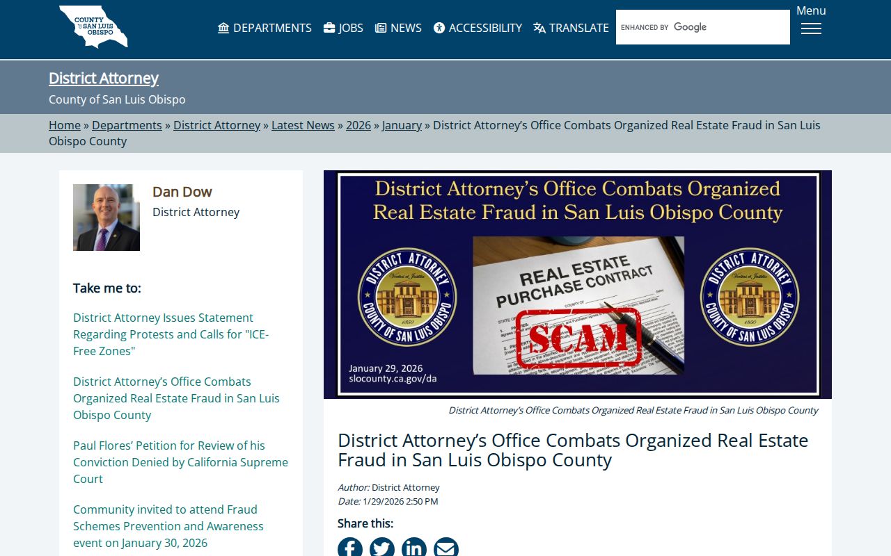 San Luis Obispo neighbors county real estate fraud warning