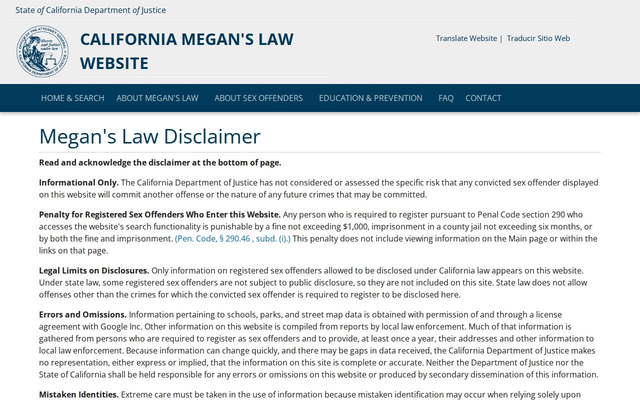 San Luis Obispo resident lookup California Megan's Law search
