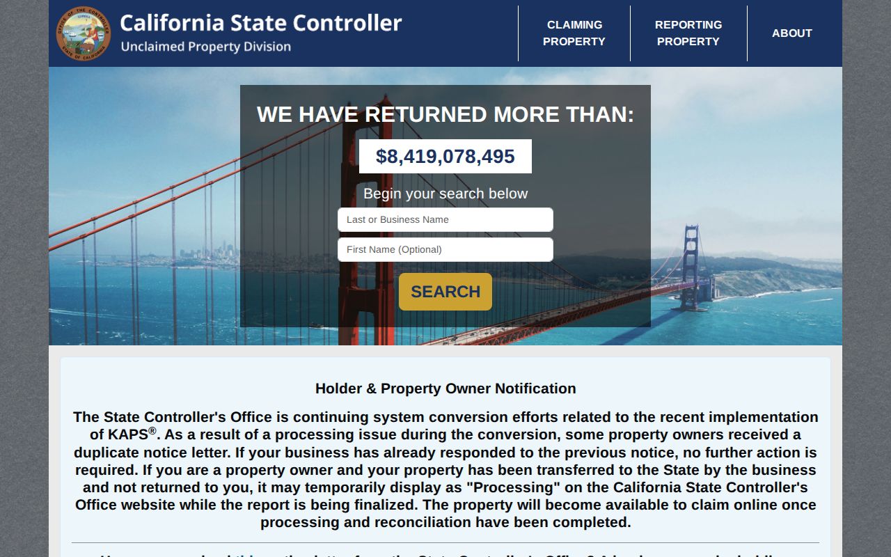 San Luis Obispo resident lookup California unclaimed property search