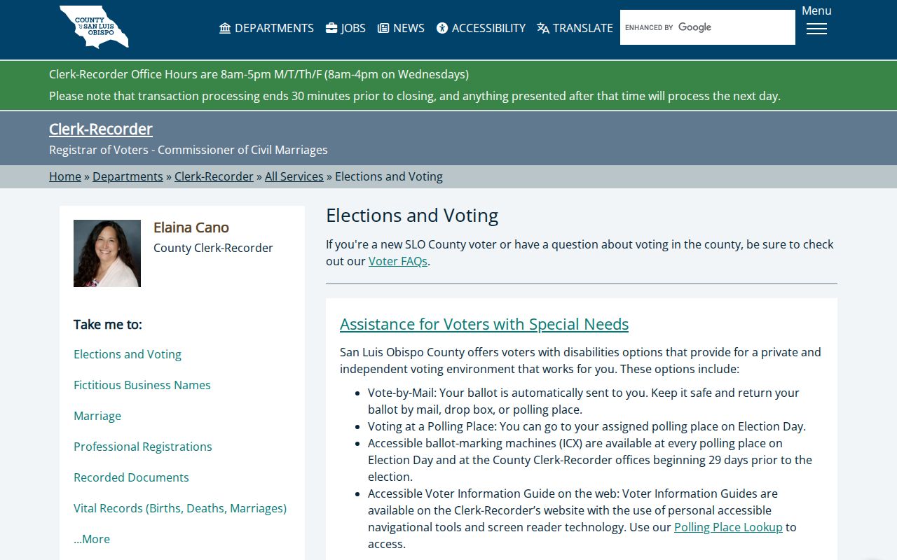 San Luis Obispo ZIP code directory county elections services